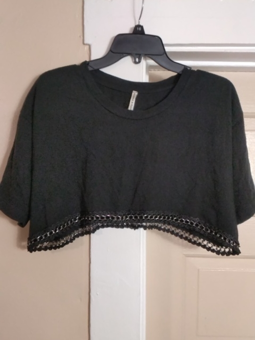 Black Cropped Lace-Trim Women's Top